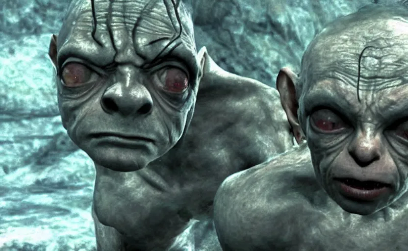 Image similar to a screenshot of gollum in metal gear solid 3,