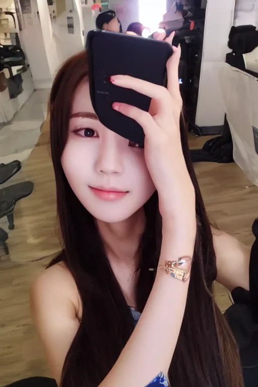 Prompt: selfie of beautiful female Korean idol