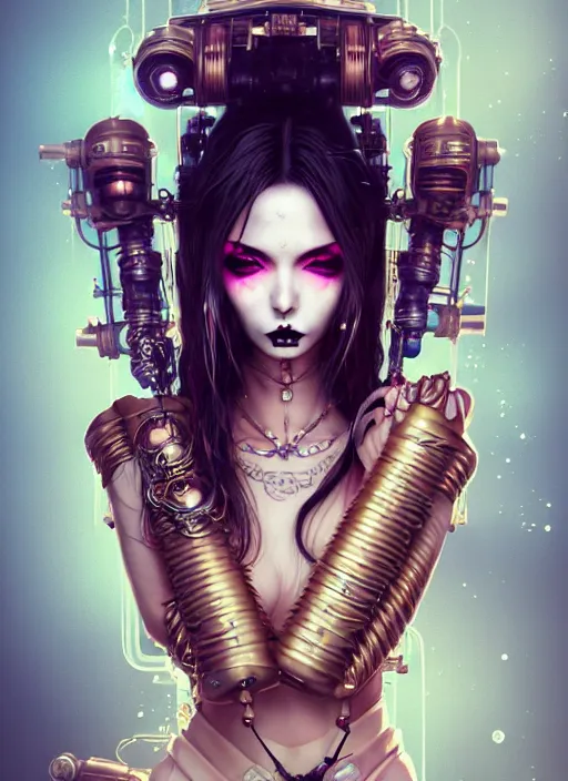 Image similar to soft lustrous geisha raver gutter punk gothic steampunk cyborg, golden ratio, details, scifi, fantasy, cyberpunk, intricate, decadent, highly detailed, digital painting, octane render, artstation, concept art, smooth, sharp focus, illustration, art by artgerm, loish, wlop