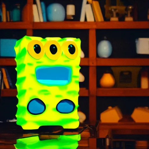 Prompt: toxic fluorescent SpongeBob