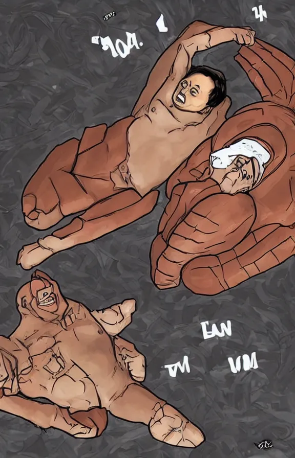 Prompt: Elon musk in yamcha death pose meme