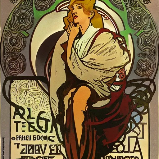 Prompt: Advertising for Tesla car by Alphonse Mucha