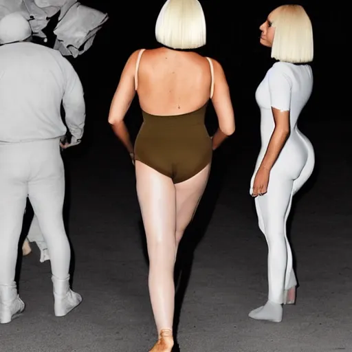 Image similar to sia furler wearing a skin colored leotard full body artistic photoshoot from behind rear pose