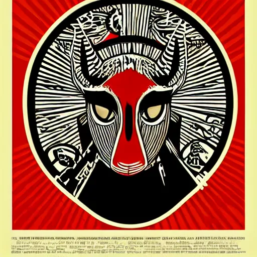 Image similar to shepard fairey poster of modern moloch