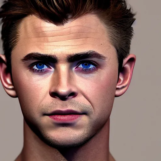 Image similar to Chris Hemsworth and Timothee Chalamet crossbreed, handsome, rendered in 3D by Xie Boli, trending on artstation, 4k, 8k, photorealistic imagery, photorealistic details, intricate, highly detailed