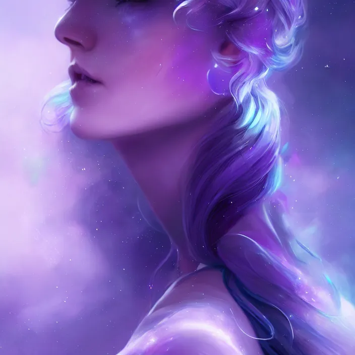 Prompt: galaxy by charlie bowater and anna dittmann and artgerm and clemens ascher, intricate, elegant, purple and blue and white mist, highly detailed, dramatic lighting, sharp focus, octane render, trending on artstation, artstationhd, artstationhq, unreal engine, 4 k, 8 k