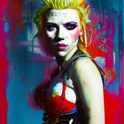 Image similar to scarlett johansson as delirium from sandman, ( hallucinating colorful soap bubbles ), by jeremy mann, by sandra chevrier, by dave mckean and richard avedon and maciej kuciara, punk rock, tank girl, high detailed, 8 k