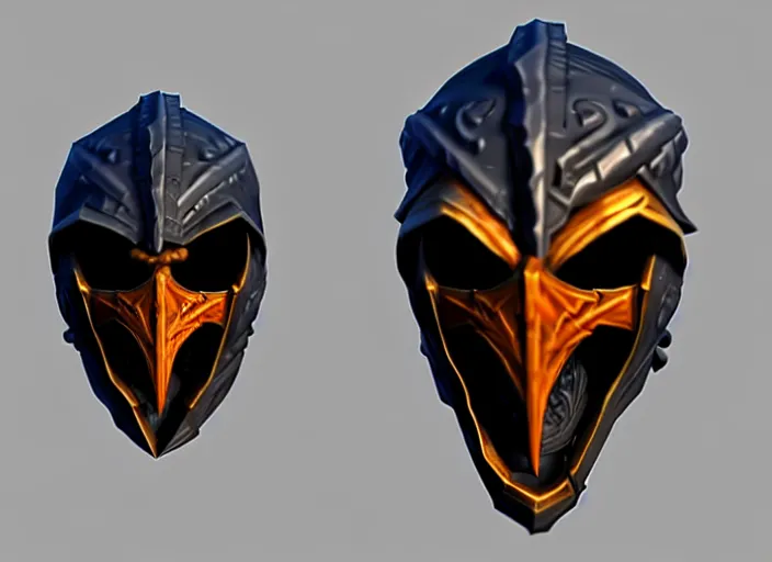 Image similar to hooded skull, with mortal kombat scorpion style facemask, stylized stl, 3 d render, activision blizzard style, hearthstone style, crash bandicoot artstyle