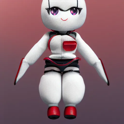 Image similar to cute fumo plush of a cyborg girl enhanced with the latest cutting edge augmentations, cyborg, lens flare, vray