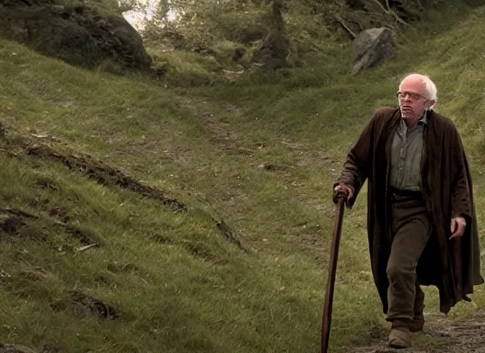 Image similar to film still of bernie sanders as frodo in lord of the rings movie, 8 k