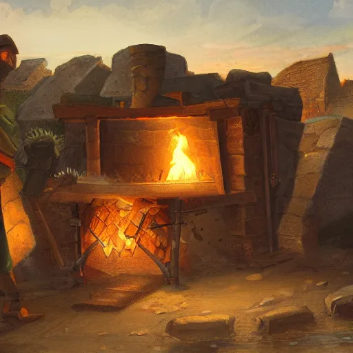 Image similar to detailed painting of a medieval forge, 4 k