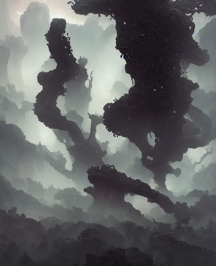 Image similar to realistic photography from space of planet earth devoured by a black fungus, deep focus, intricate, elegant, highly detailed, foggy, misterious, digital painting, artstation, concept art, matte, sharp focus, art by artgerm and greg rutkowski and alphonse mucha