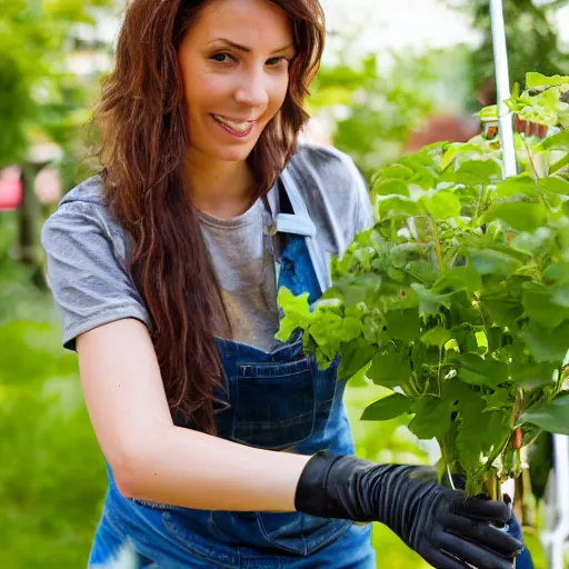 Prompt: a beautiful canadian woman, on her kness, doing some light gardening,