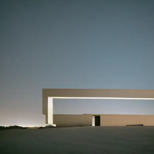 Image similar to concrete structure in the desert at night, neon lights, minimalist architecture, james turrel,