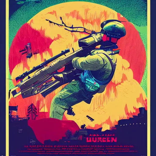 Prompt: vintage poster art for pubg by victo ngai, kilian eng vibrant colours, dynamic lighting, digital art, winning award masterpiece, fantastically beautiful, illustration, aesthetically inspired