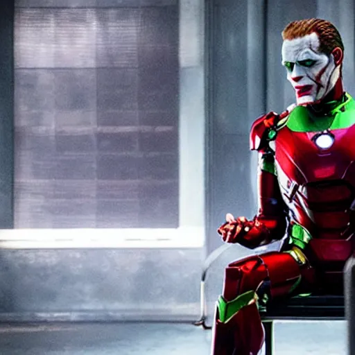 Prompt: film still of Ironman as joker in the new Joker movie