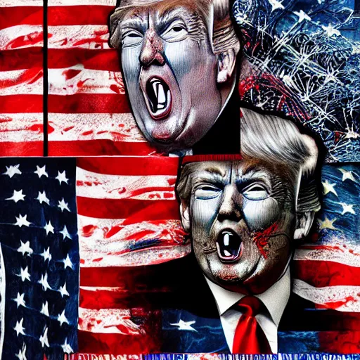 Image similar to trump and flag scariest horror nightmare by junji ito, digital art, deepdream cosmic, 3 d high definition, trending on artstation, photorealistic, high resolution, 8 k, octane, hyper detailed, trending on deviantart insane details, intricate, elite, ornate, elegant trend, highly detailed and intricate, sharp focus, photography, unreal engine