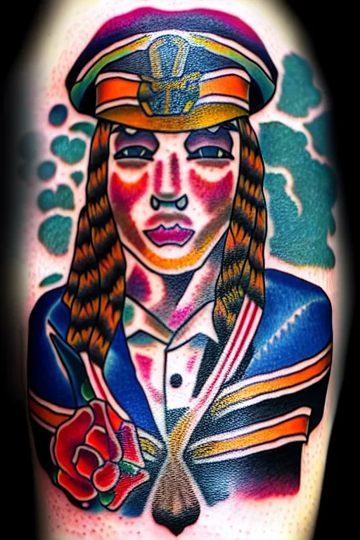 Image similar to American traditional tattoo of a sailor by Tony BLUEARMS