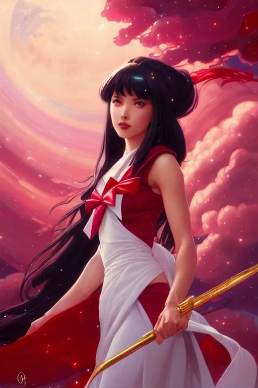 Image similar to sailor mars, fantasy, intricate, elegant, highly detailed, digital painting, artstation, concept art, matte, sharp focus, illustration, art by Artgerm and Greg Rutkowski and Alphonse Mucha