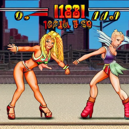 Image similar to shakira vs britney spears street fighter style