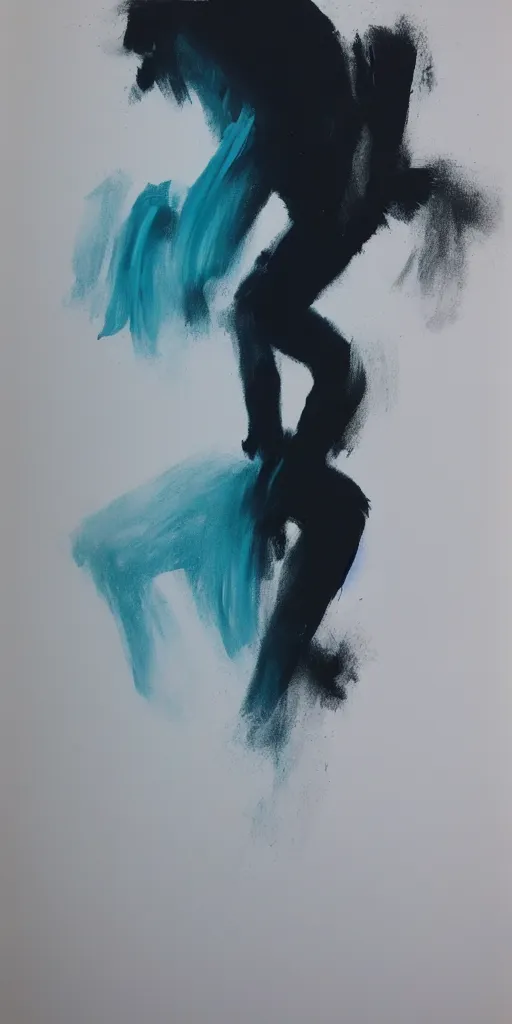 Image similar to thick paint brush strokes, outline of a thin athletic male physique doing pullup, matte paint colors, minimal painting, negative space, james nares