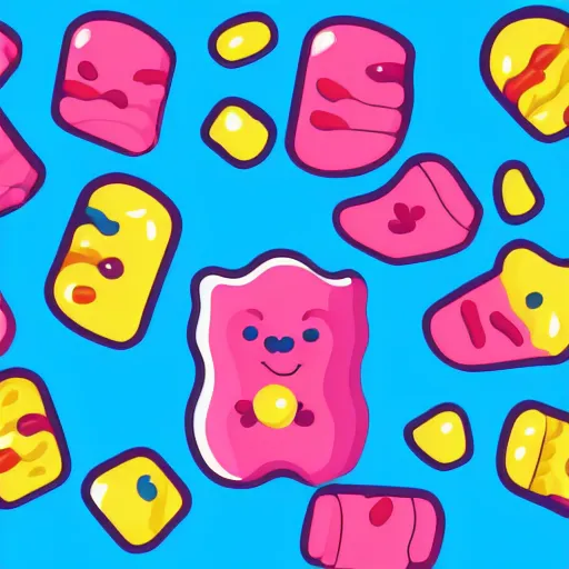 Prompt: gummy bear with muscles icon, smooth details, vector format