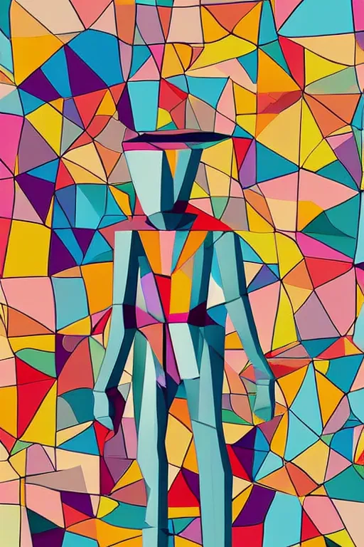 Image similar to abstract cubist moai statue geometric cutout digital illustration cartoon colorful beeple