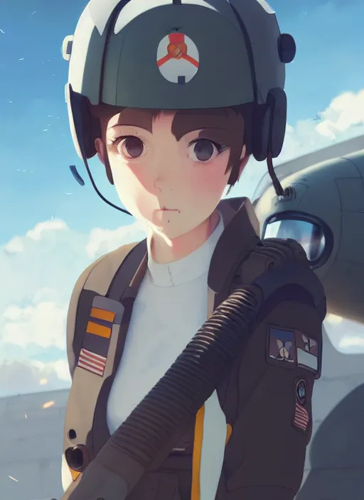 Image similar to portrait of cute pilot girl, smoky sky background, urban landscape, illustration concept art anime key visual trending pixiv fanbox by wlop and greg rutkowski and makoto shinkai and studio ghibli and kyoto animation, soldier clothing, military gear, airplane robot, cyborg, gapmoe yandere grimdark