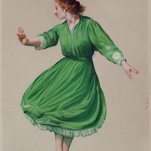 Image similar to woman dancing in a green summer dress