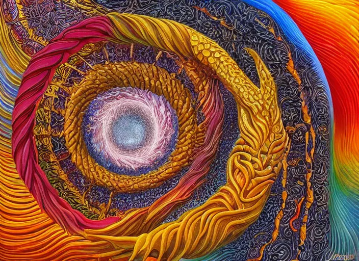 Image similar to the ouroboros of infinite flower universes, by octavio ocampo, dichromatism, paradox, volumetric light, insanely detailed and intricate, hypermaximalist, warm colors, dramatic lighting, smooth, sharp focus, extremely detailed, aesthetically pleasing composition