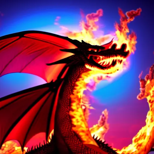 Prompt: fire breathing dragon igniting the sky with it's firey flames, 8 k.