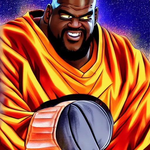 Prompt: ultra realistic portrait painting of shaquille o'neal as goku, art by akira toriyama, 4 k, dragon ball artstyle, cel shaded, highly detailed, epic lighting