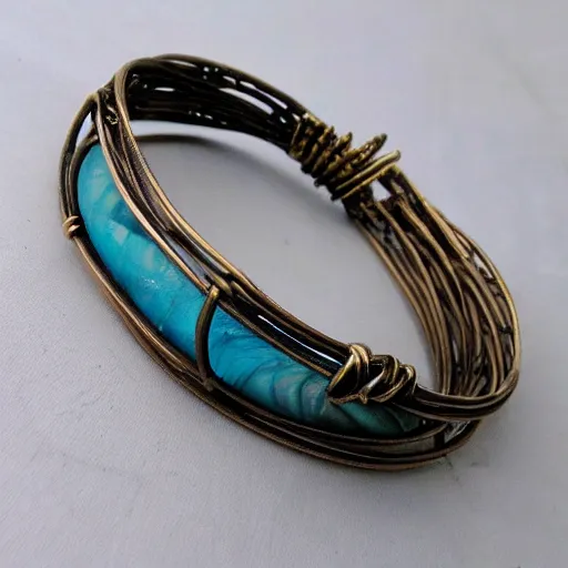 Prompt: poseidon cultists bangle, solid bronze wire, intricate poseidon style, ancient mediterranean jewelry, fine craftsmanship