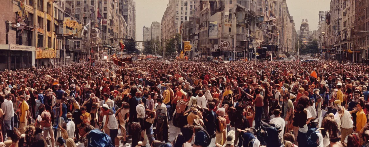 Image similar to ultra wide shot of hippies protesting spaghetti, 1 9 6 0's, balanced,, canon 5 0 mm, cinematic lighting, photography, retro, film, kodachrome