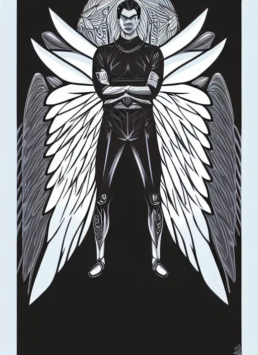 Prompt: symmetry!! concept art, art by dan mumford!!, full shot, sketch!! of a male angel, smooth, sharp focus, illustration