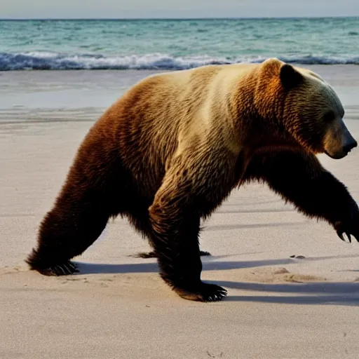 Image similar to breakdancing bear on a beach