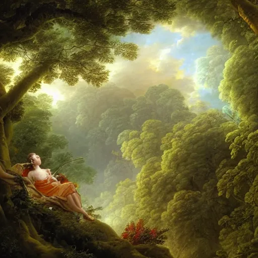 Image similar to an 1800's admiral in the forest, Fantasy atmospheric lighting, digital painting, hyperrealistic, François Boucher, Oil Painting, Cozy, natural light, lush plants and flowers, visually crisp & clear, Volumetric Golden dappled dynamic lighting, Regal, Refined, elegant, bright clouds, luminous stellar sky, outer worlds, cognitive Coherence cohesion character illustration, photorealistic, Vivarium, Theophanic atmosphere, michael whelan, William-Adolphe Bouguereau, Michael Cheval, Crisp hd resolution, Digital Art, hyperdetailed, artstation, cgsociety, Highly Detailed, Cinematic Lighting, HD resolution, unreal 5, DAZ, hyperreality, octane render, Unreal Engine