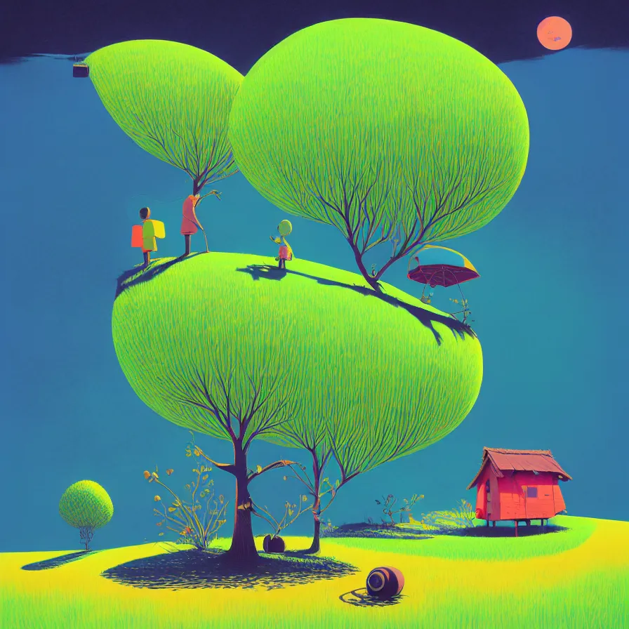 Image similar to ( ( ( gediminas pranckevicius ) ) ), under bo tree, summer morning, very coherent and colorful high contrast art by james gilleard floralpunk screen printing woodblock, dark shadows, pastel color, hard lighting