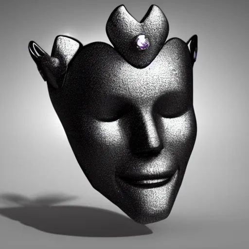 Prompt: many - sided gemstone that shaped like a face wearing a crown, 3 d render