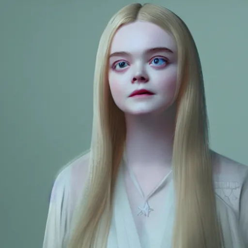 Prompt: art of Elle Fanning in the style of Angel’s Egg