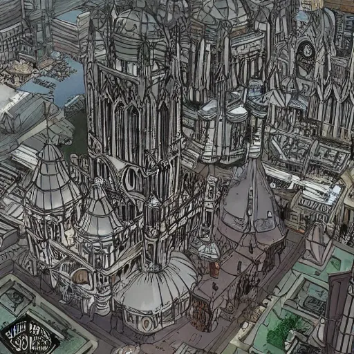 Image similar to fictional city in south america with gothic architecture inspired by gotham city, very details