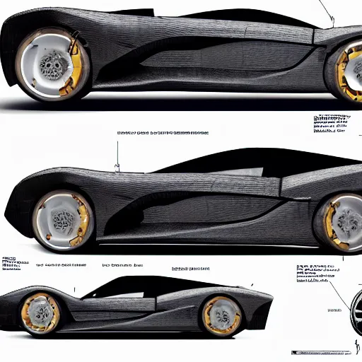 Prompt: front and back full body full height, h. r. giger supercar, ergonomic, simple. 8 5 mm, super high resolution photo. front and rear. prize winning engineering diagram.