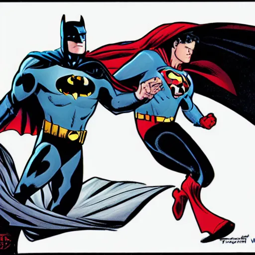 Image similar to batman with superman, by ty templeton, comic book art