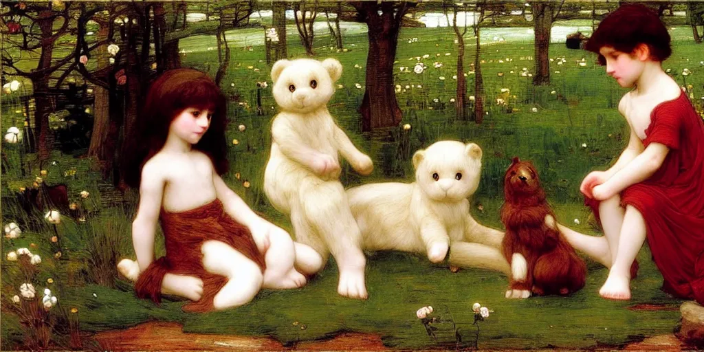 Image similar to 3 d precious moments plush animal, master painter and art style of john william waterhouse and caspar david friedrich and philipp otto runge