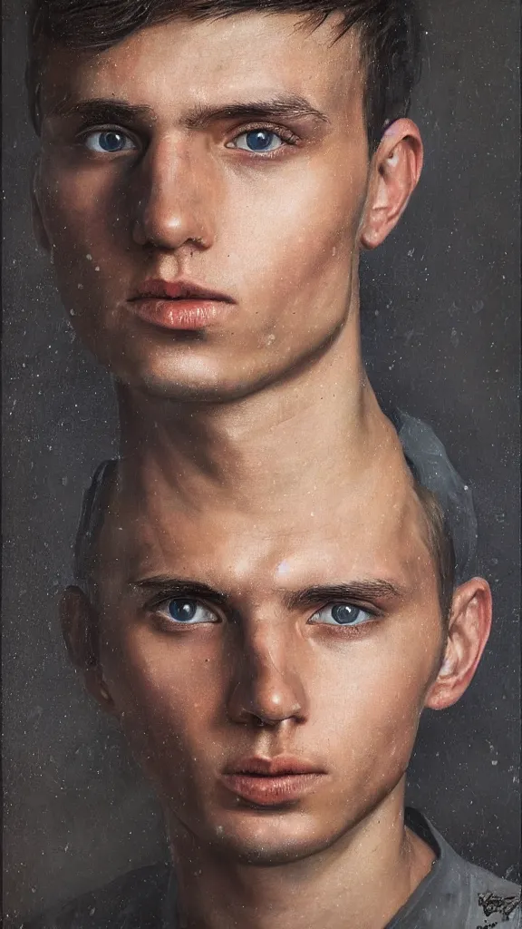 Image similar to heroic portrait of a young ukrainian man. art by denys tsiperko and bogdan rezunenko, hyperrealism