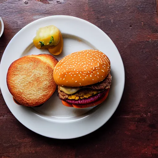 Image similar to a delicious cheeseburger, food photography