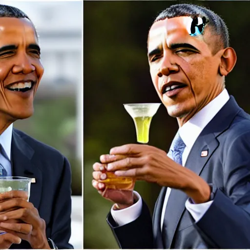 Prompt: obama drunk drinking rakija catching pokemon