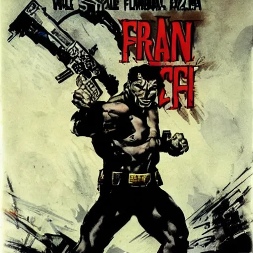 Prompt: Frank Langella as Frank Castle by Frank Frazetta and Frank Miller