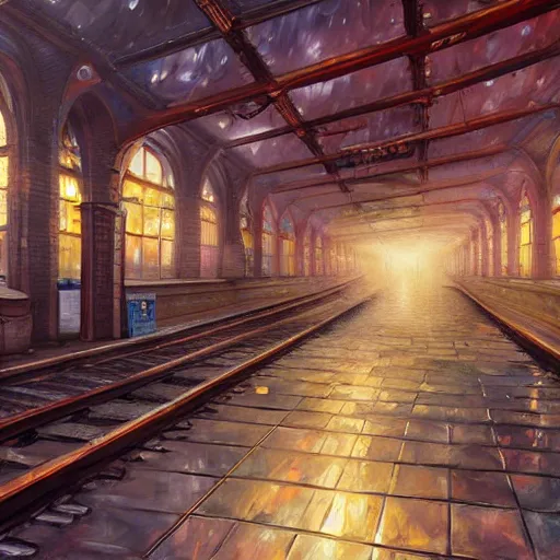 Prompt: subway station cryengine render by android jones, james christensen, rob gonsalves, leonid afremov and tim white