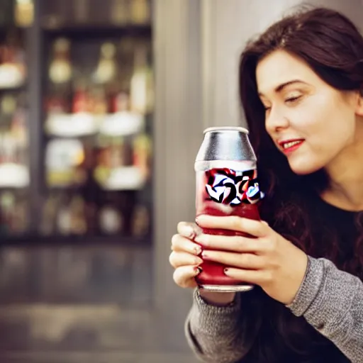 Image similar to a woman, mid-20s holding a bottle of coca-cola